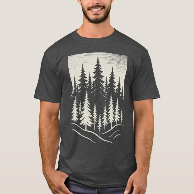 T-shirt Conception de forêt de pins en plein air (Devant)