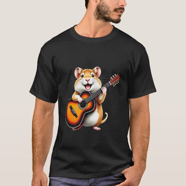 T-shirt Conception de gerbille drôle jouant de la guitare  (Devant)