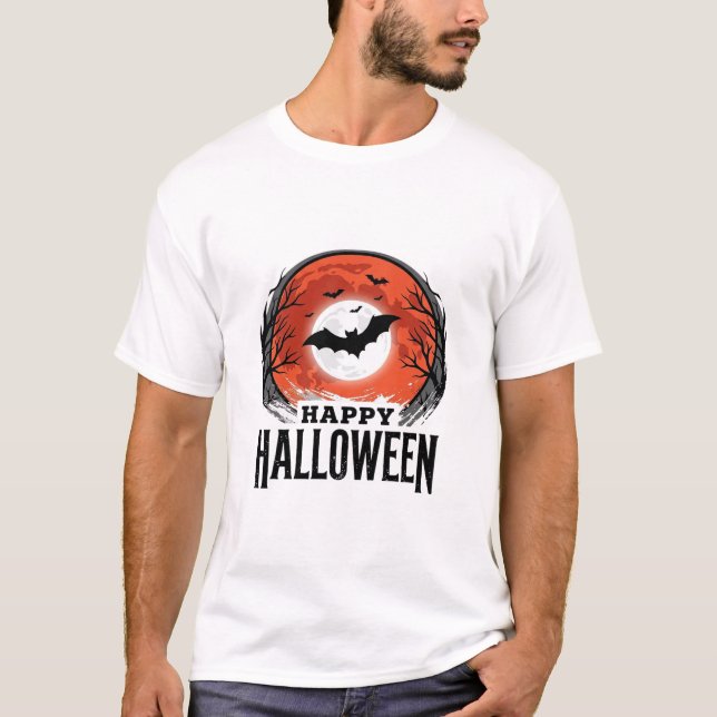 T-shirt Conception de gravure de chauve-souris de lune d'H (Devant)