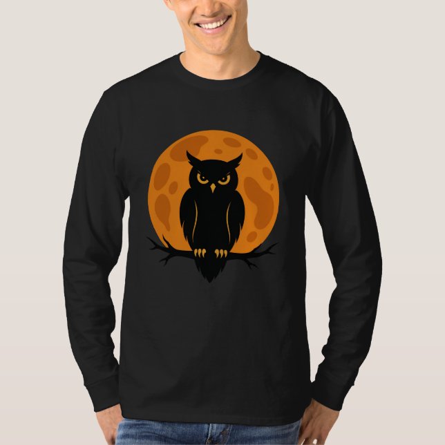 T-shirt Conception de Halloween Black Owl & Full Moon (Devant)