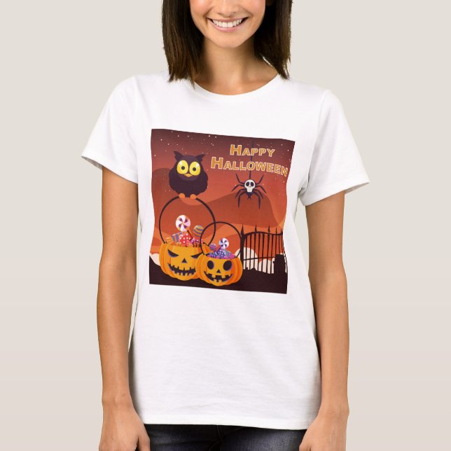 T-shirt Conception de Halloween très mignonne et heureuse (Devant)