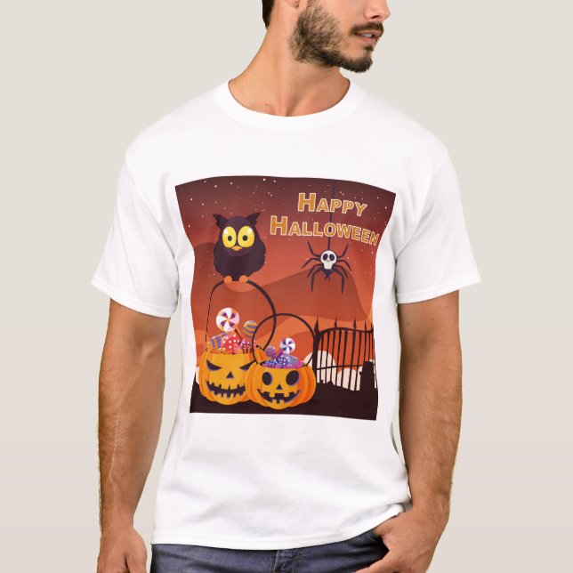 T-shirt Conception de Halloween très mignonne et heureuse (Devant)