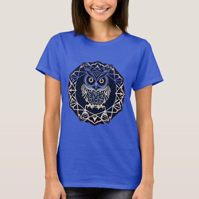 T-shirt Conception de hibou avec motifs géométriques (Devant)