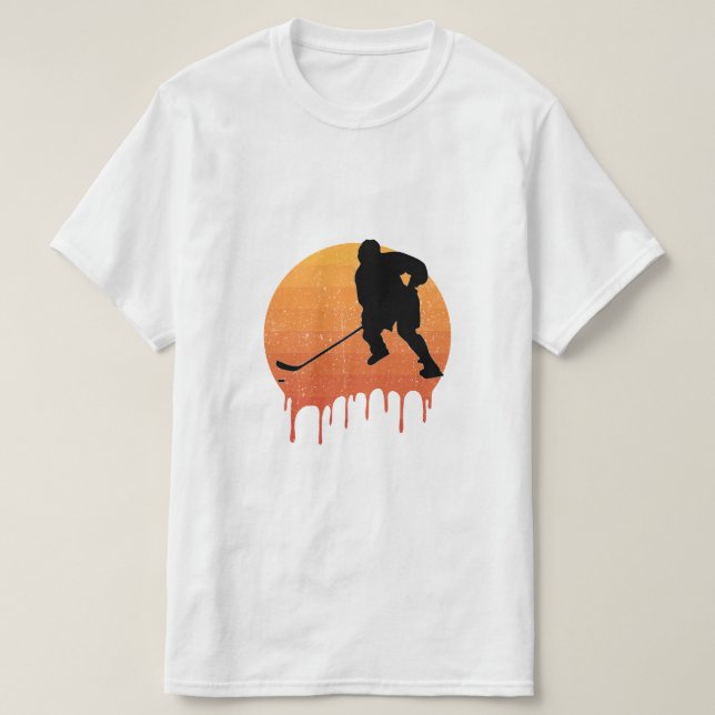 T-shirt Conception de Hockey Rétro au Coucher du Soleil (Design devant)