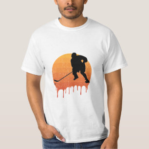 T-shirt Conception de Hockey Rétro au Coucher du Soleil