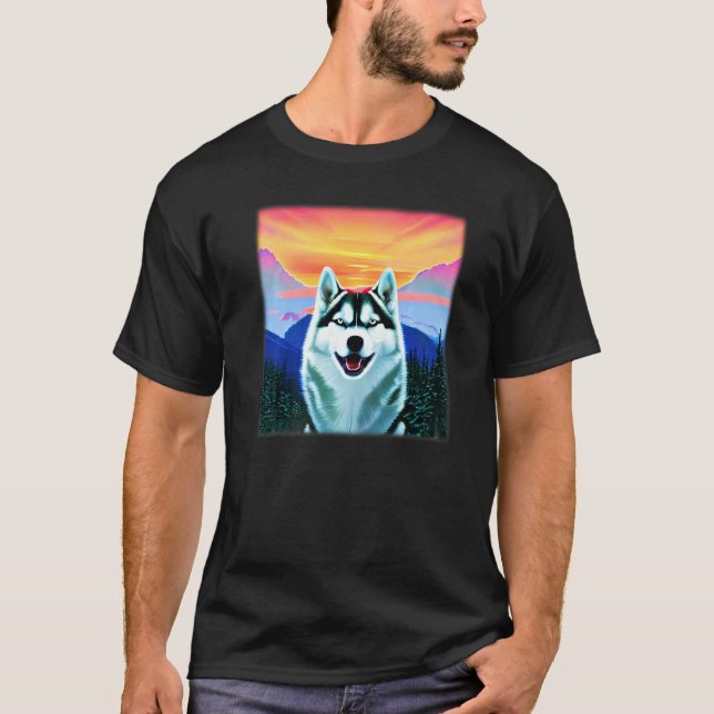 T-shirt Conception de Husky drôle empreinte d'art de chien (Devant)
