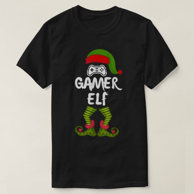T-shirt Conception de jeu de Noël de lutin de joueur (Design devant)