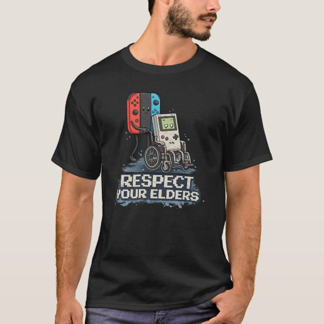 T-shirt Conception de jeu vidéo rétro Respectez vos aînés (Devant)
