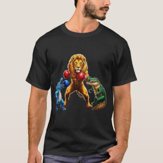 T-shirt Conception de la boîte de lion et de crocodile
