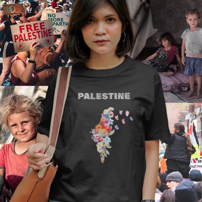 T-shirt Conception de la carte Floral Palestine | Pro Pale (palestine Merch. Pro Palestine Merch Apparel.png)