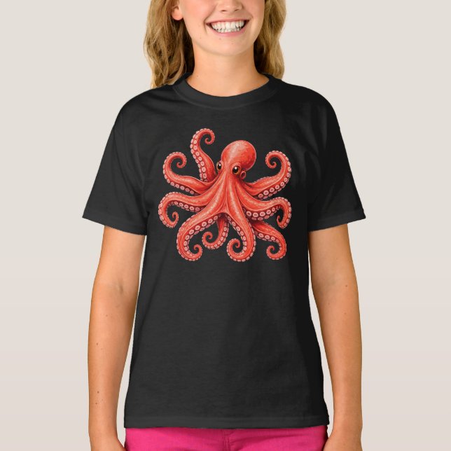 T-shirt Conception de la vie marine de l'octopus océan (Devant)