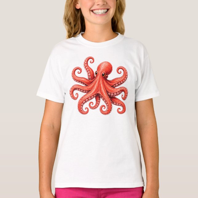 T-shirt Conception de la vie marine de l'octopus océan (Devant)