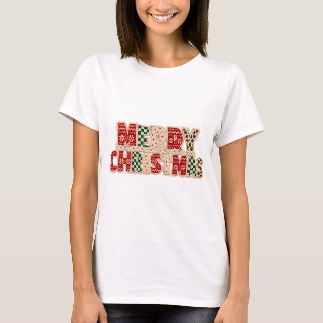 T-shirt Conception de lettrage patchwork Joyeux Noël (Devant)