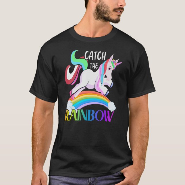 T-shirt Conception de licorne arc-en-ciel Catch (Devant)