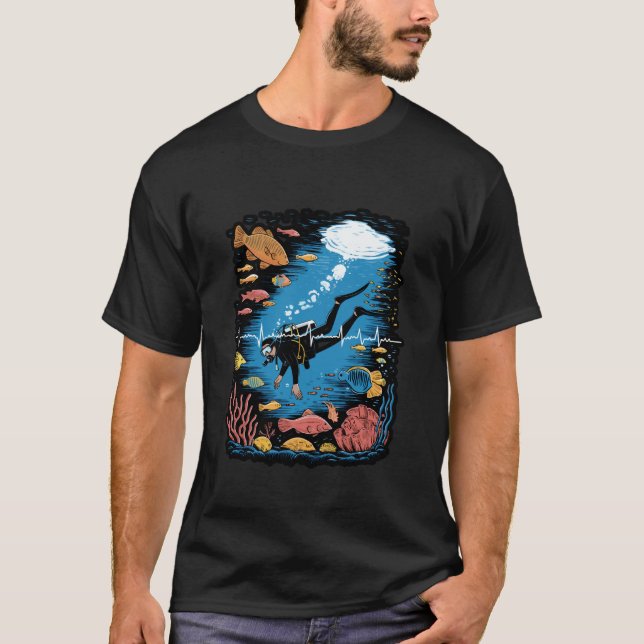T-shirt Conception de ligne de battement de cœur de plonge (Devant)