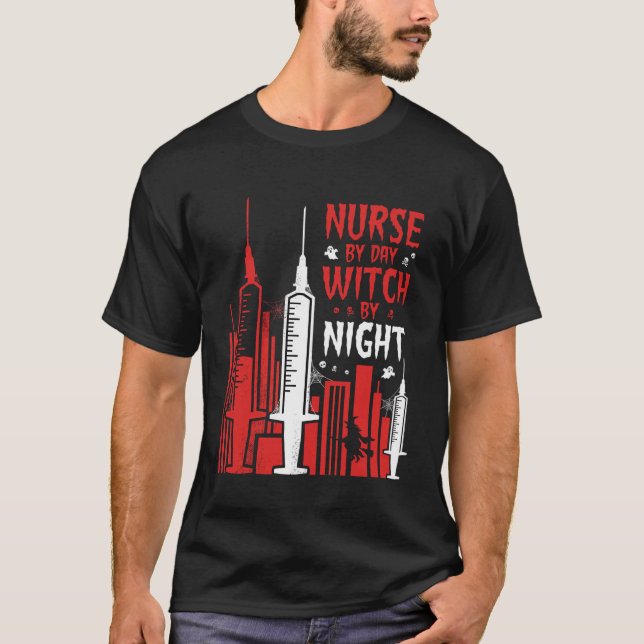 T-shirt Conception de ligne d'horizon Halloween de sorcièr (Devant)