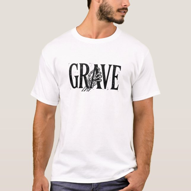 T-shirt Conception de linogravure pour la main de squelett (Devant)