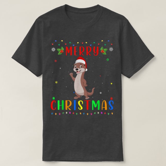 T-shirt Conception de loutre-lumière de Noël correspondant (Design devant)