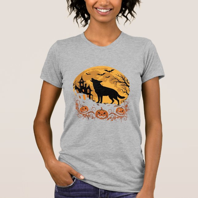 T-shirt Conception de lune de Halloween de berger allemand (Devant)
