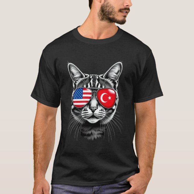 T-shirt Conception de lunettes de soleil pour chat drapeau (Devant)