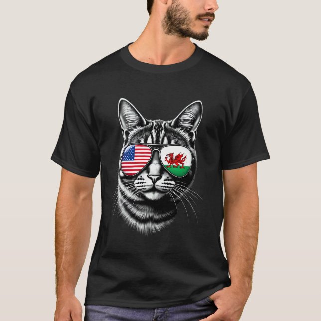 T-shirt Conception de lunettes de soleil pour chat drapeau (Devant)