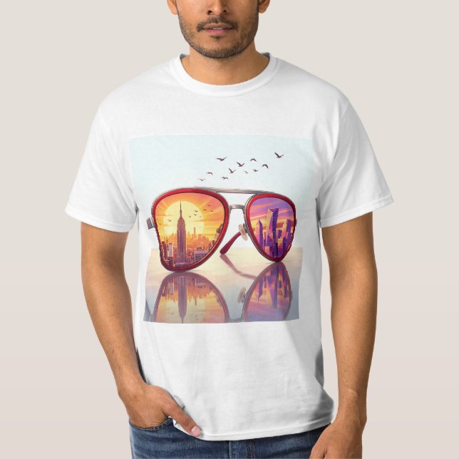 T-shirt Conception de lunettes de soleil sur fond de ville (Devant)