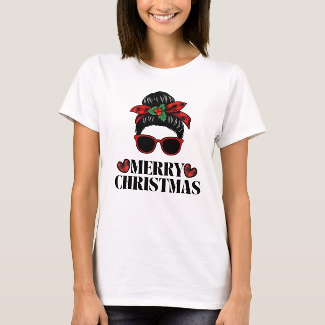 T-shirt conception de maman à chignon désordonné de Noël (Devant)