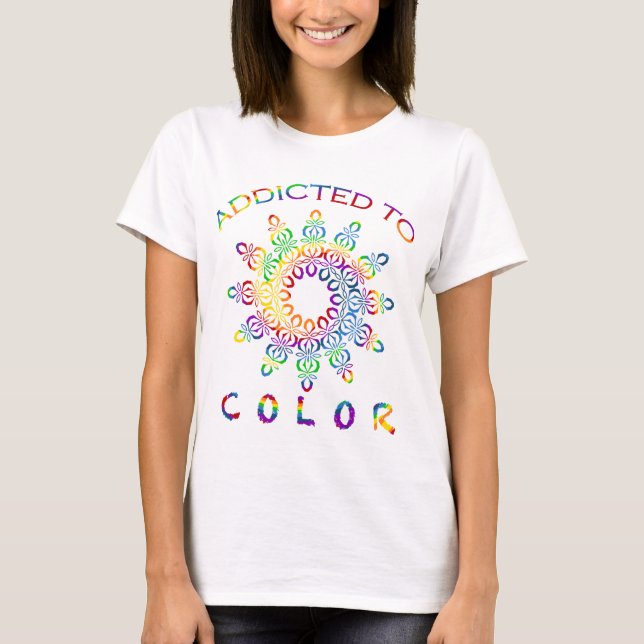 T-shirt Conception de mandala arc-en-ciel accrochée aux co (Devant)