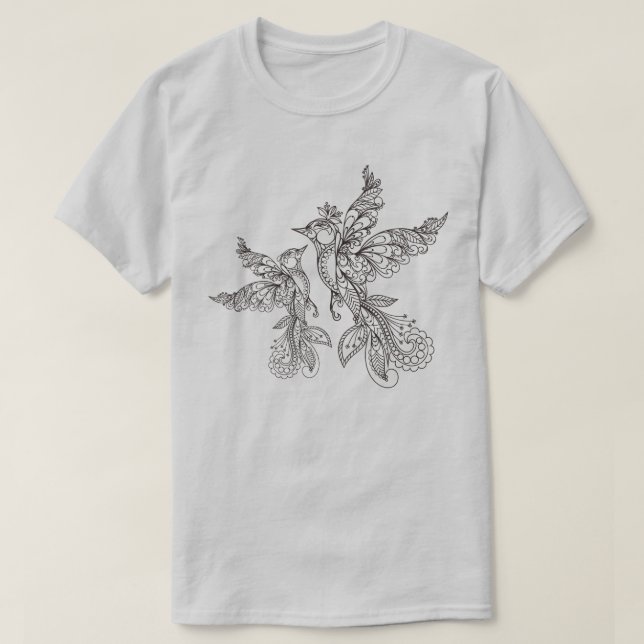 T-shirt Conception de mandala orné exotique d'oiseaux (Design devant)