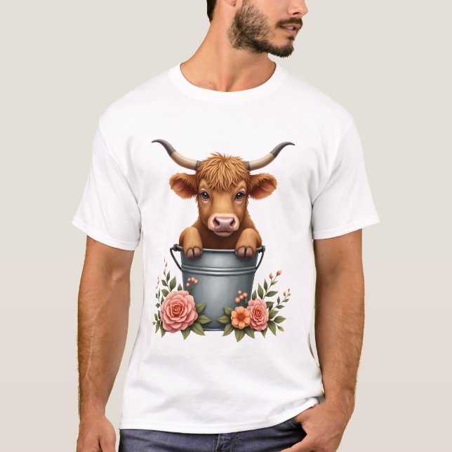 T-shirt Conception de marché de fleurs de vache Highland v (Devant)