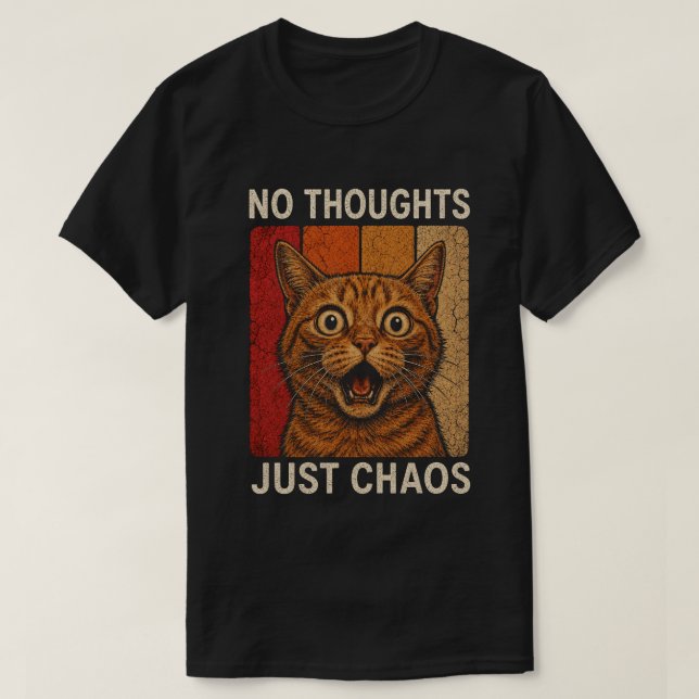 T-shirt Conception de mème de chat orange Chaos sans pensé (Design devant)