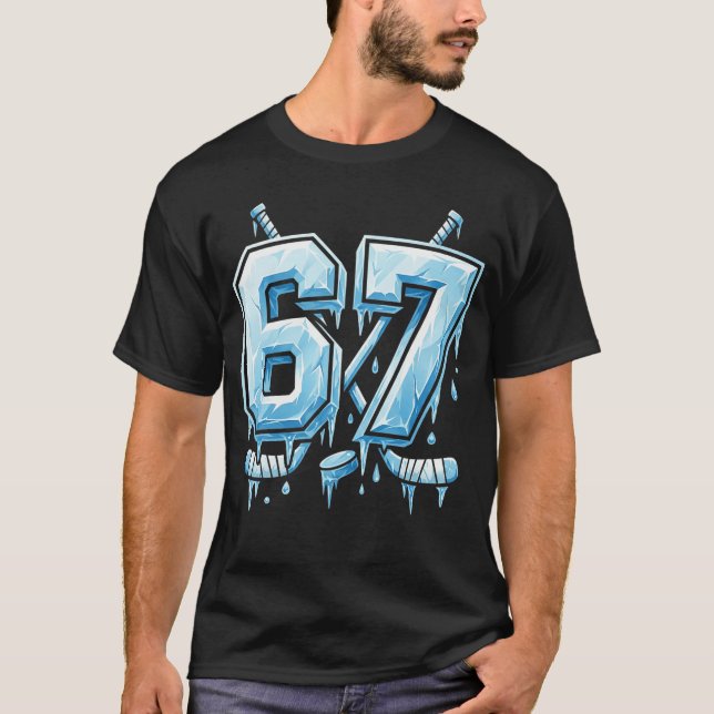 T-shirt Conception de mème de hockey sur glace 6 7  Numéro (Devant)