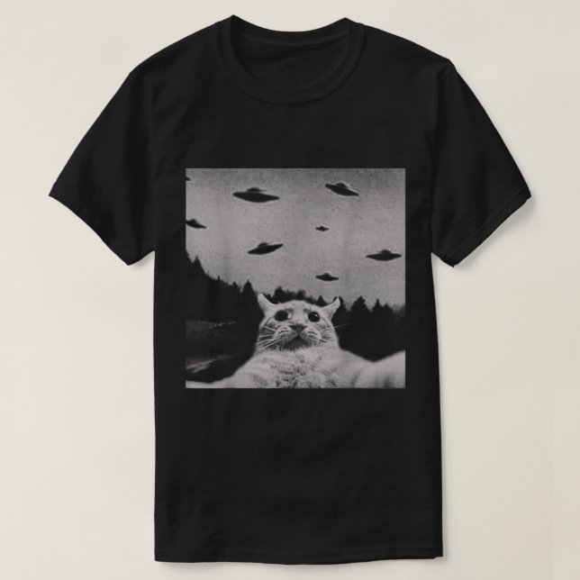 T-shirt Conception de mème de rencontre de chat OVNI (Design devant)