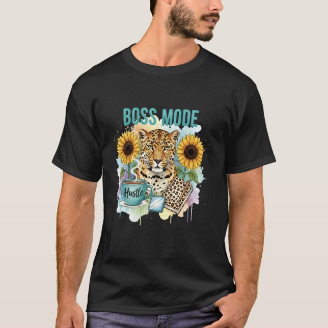 T-shirt Conception de mode Boss avec léopard et tournesols (Devant)