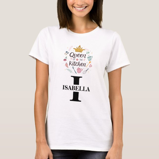 T-shirt Conception de monogramme de nom de reine de cuisin (Devant)