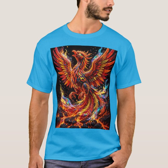 T-shirt Conception de mosaïque de phénix de feu néon (Devant)