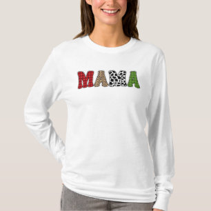 T-shirt Conception de motif à carreaux de Mama Noël