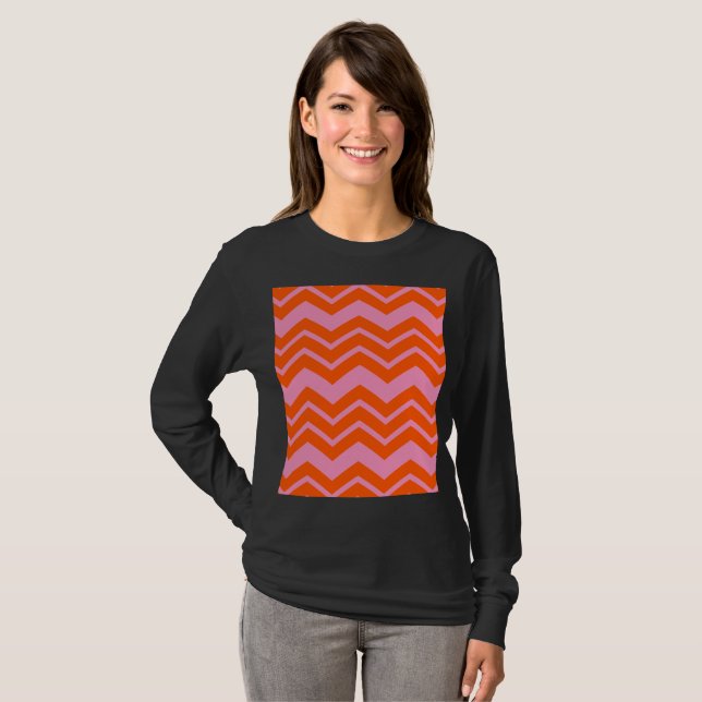 T-shirt Conception de motif chevron orange et rose  (Devant entier)
