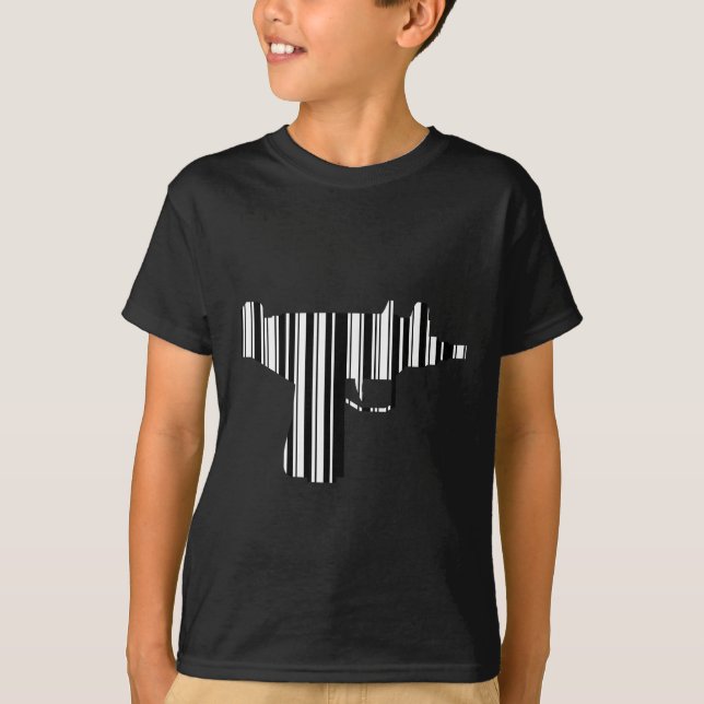 T-shirt Conception de motif de code-barres de pistolet UZI (Devant)