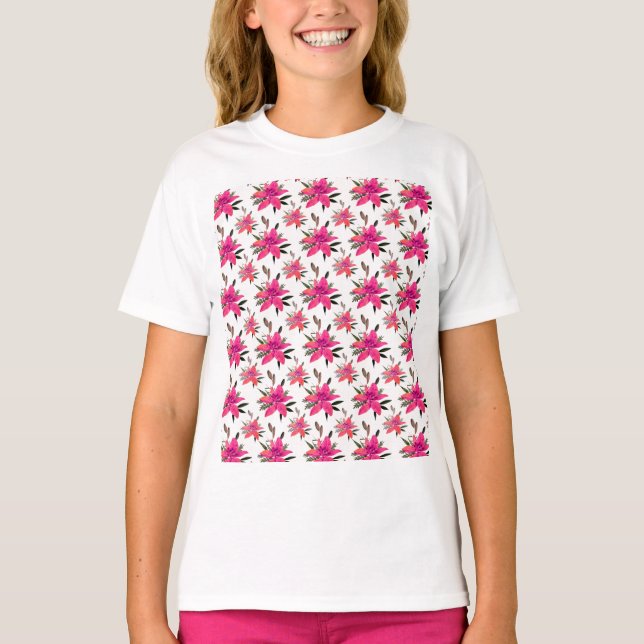 T-shirt Conception de motif floral Fleurs roses (Devant)