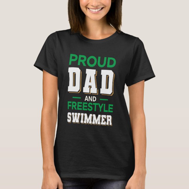 T-shirt Conception de nageur en style libre Papa fier Dark (Devant)