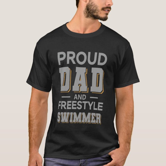 T-shirt Conception de nageur en style libre Papa fier Gris (Devant)
