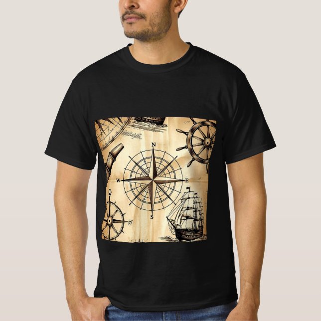 T-shirt Conception de navigation à boussole (Devant)