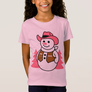 T-Shirt Conception de Noël de bonhomme de neige Cowboy – F