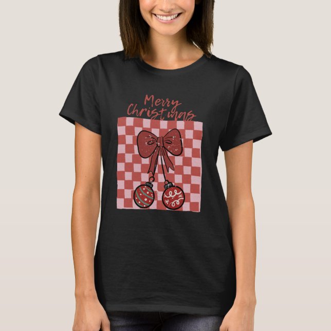 T-shirt Conception de nœud et d'ornements de Noël rétro jo (Devant)