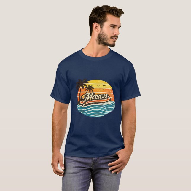 T-shirt Conception de nom rétro Mason Sunset (Devant entier)