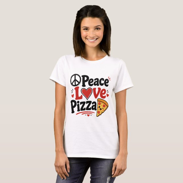 T-shirt Conception de nourriture drôle mignonne pizza amou (Devant entier)