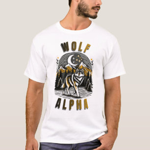 T-shirt Conception de nuit de montagne de loup alpha