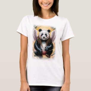 T-shirt Conception de Panda Ange Coloré sur un Fond Noir