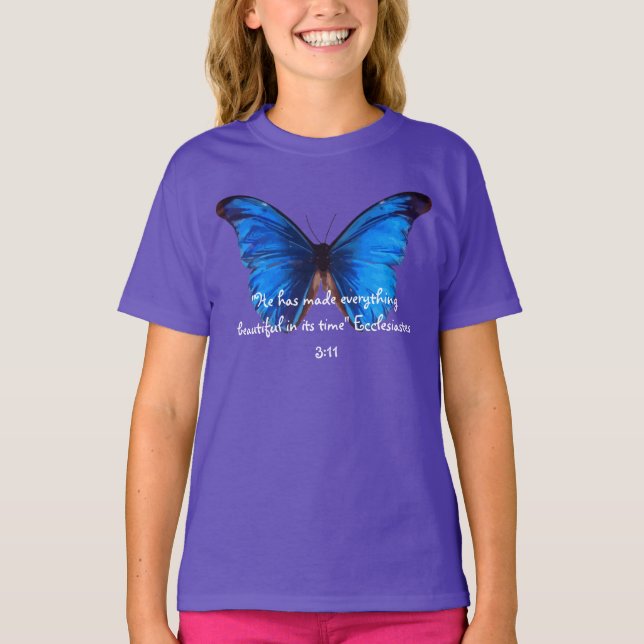 T-shirt Conception de papillon avec le vers de bible (Devant)